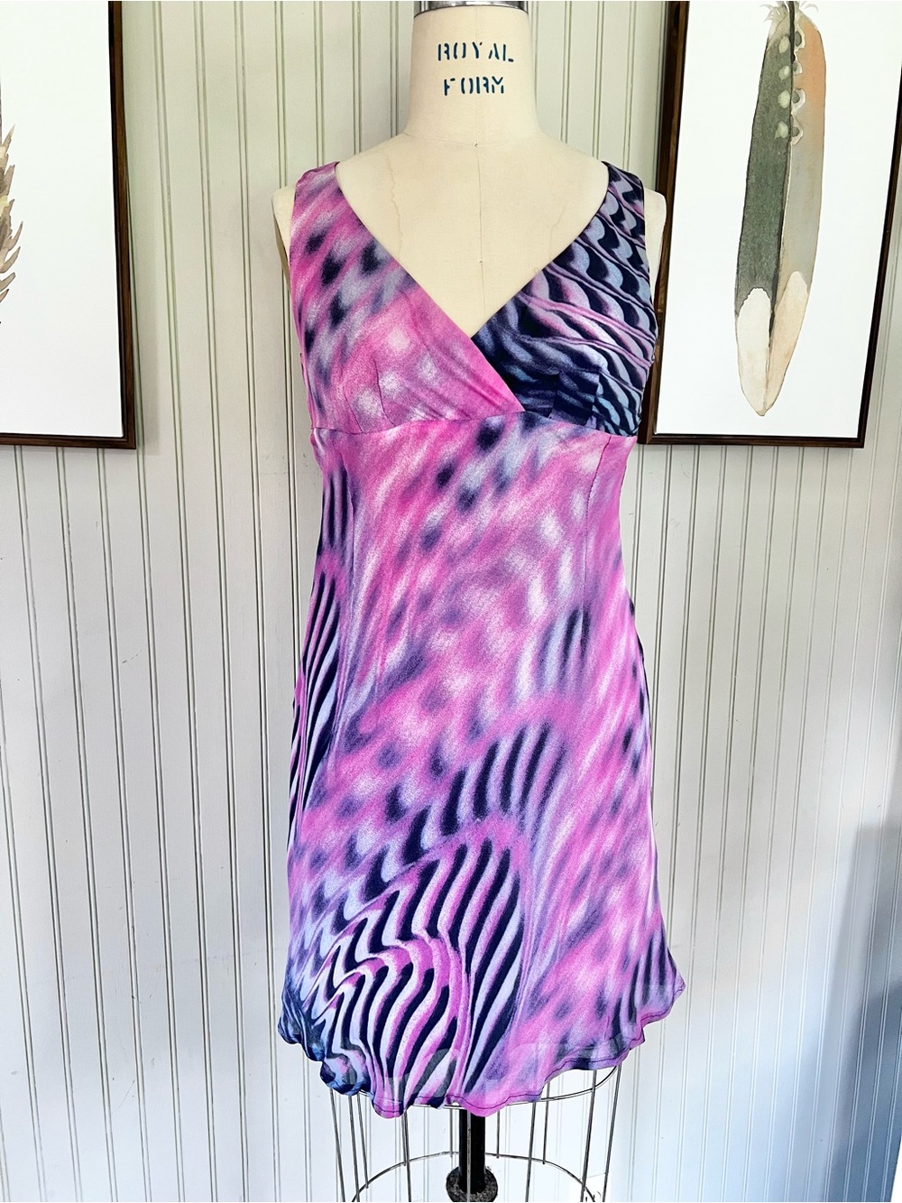 Tessuto Vintage Y2K Sleeveless Animal Abstract Blue Multi Mini Dress Medium